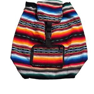 "NEW" Striped Multicolor Drawstring Tribal Peruvian Boho Backpack Unisex OS